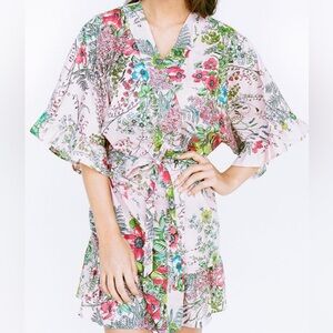 Plum Pretty Sugar Love Poppy Kimono Robe Coverup - Pink Floral Belt Large